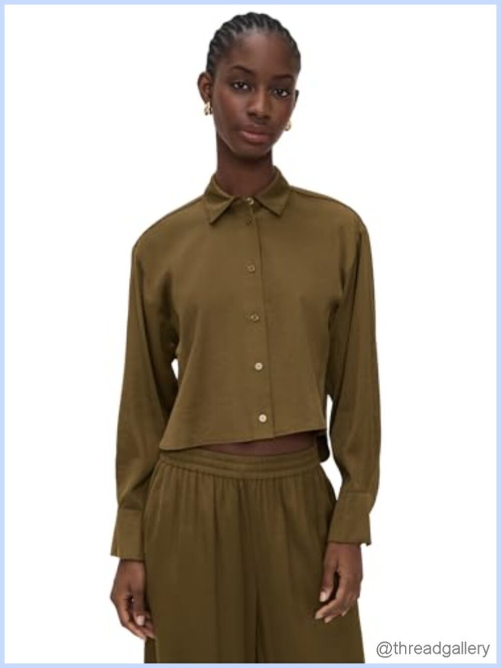 Women's Boxy Cropped Satin Button Down Shirt